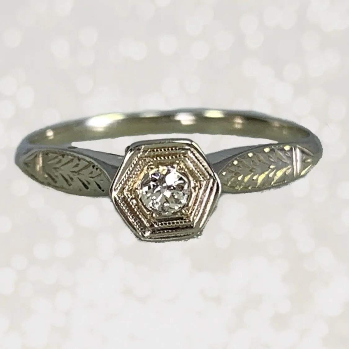 Antique 1920s Diamond Engagement Ring in an Art Deco 14K Gold Setting. Sustainable Jewelry. Timeless Art Stain Less