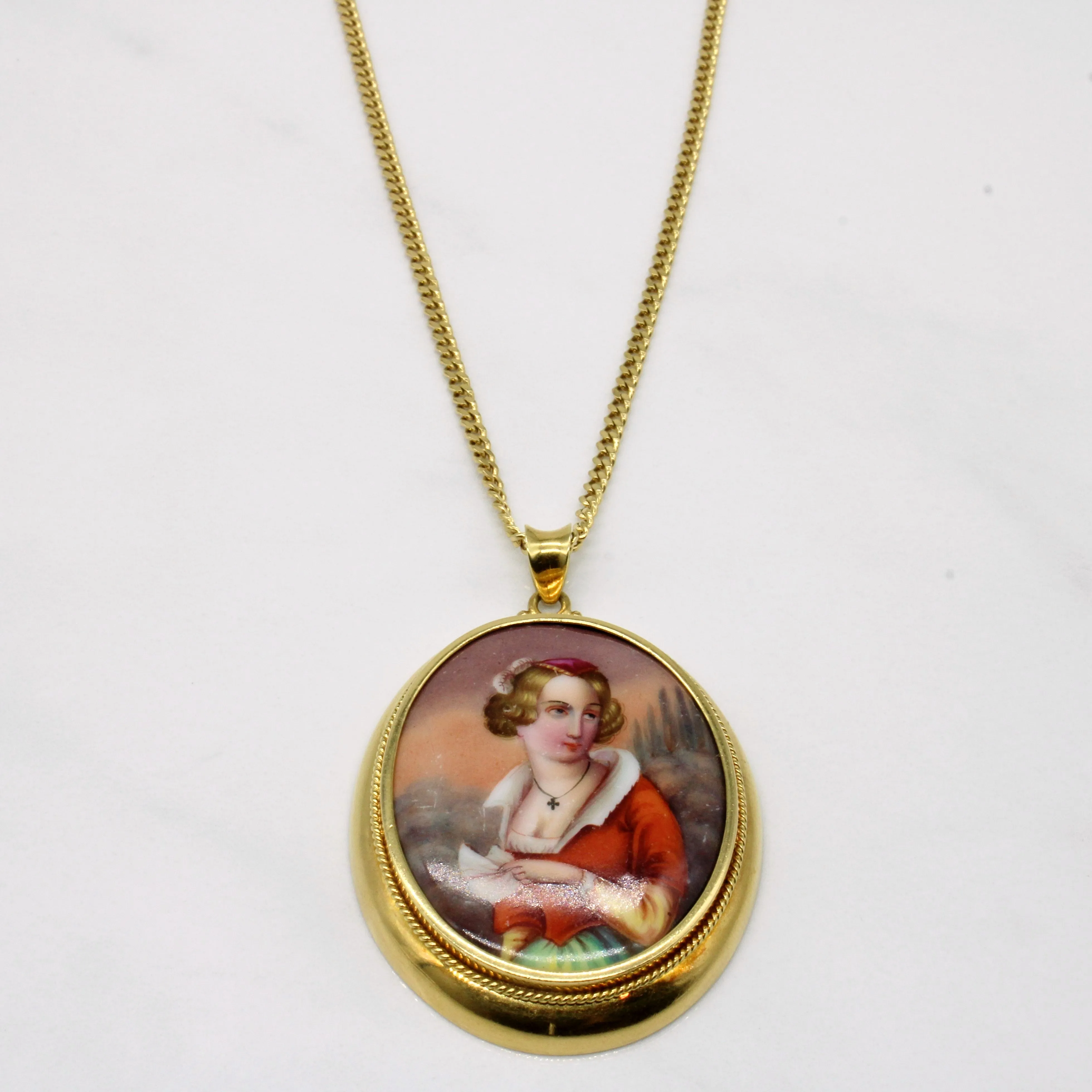 18k Victorian Hand Painted Dutch Porcelain Necklace | 24" | Sparkle Surface Tasteful Accent