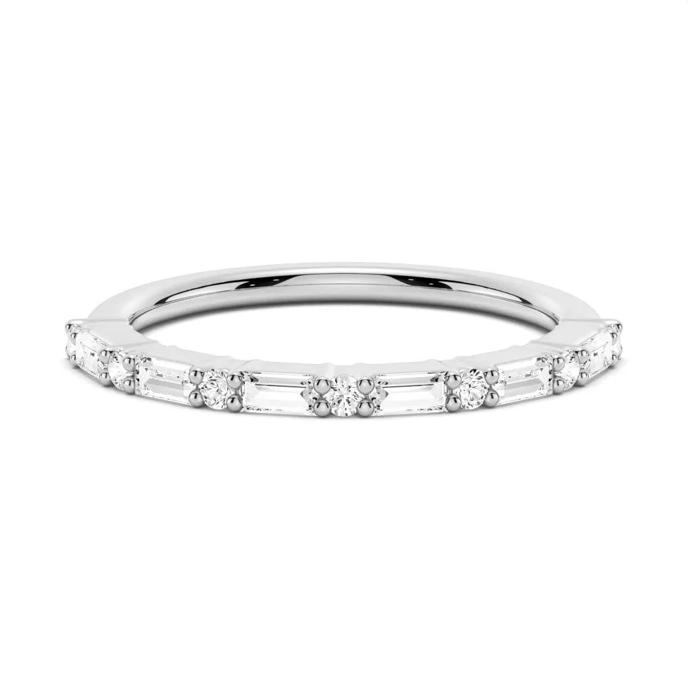 Baguette And Round Prong Moissanite Anniversary Band Fashion Style