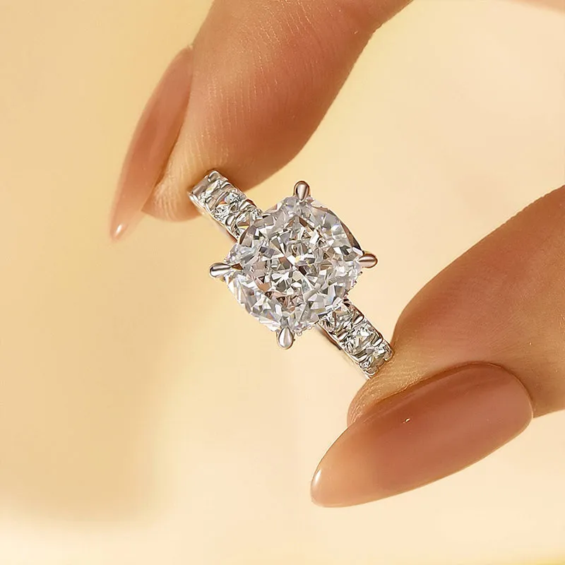 Glamour Shine Louily Stunning Sterling Silver Crushed Ice Cushion Cut Engagement Ring