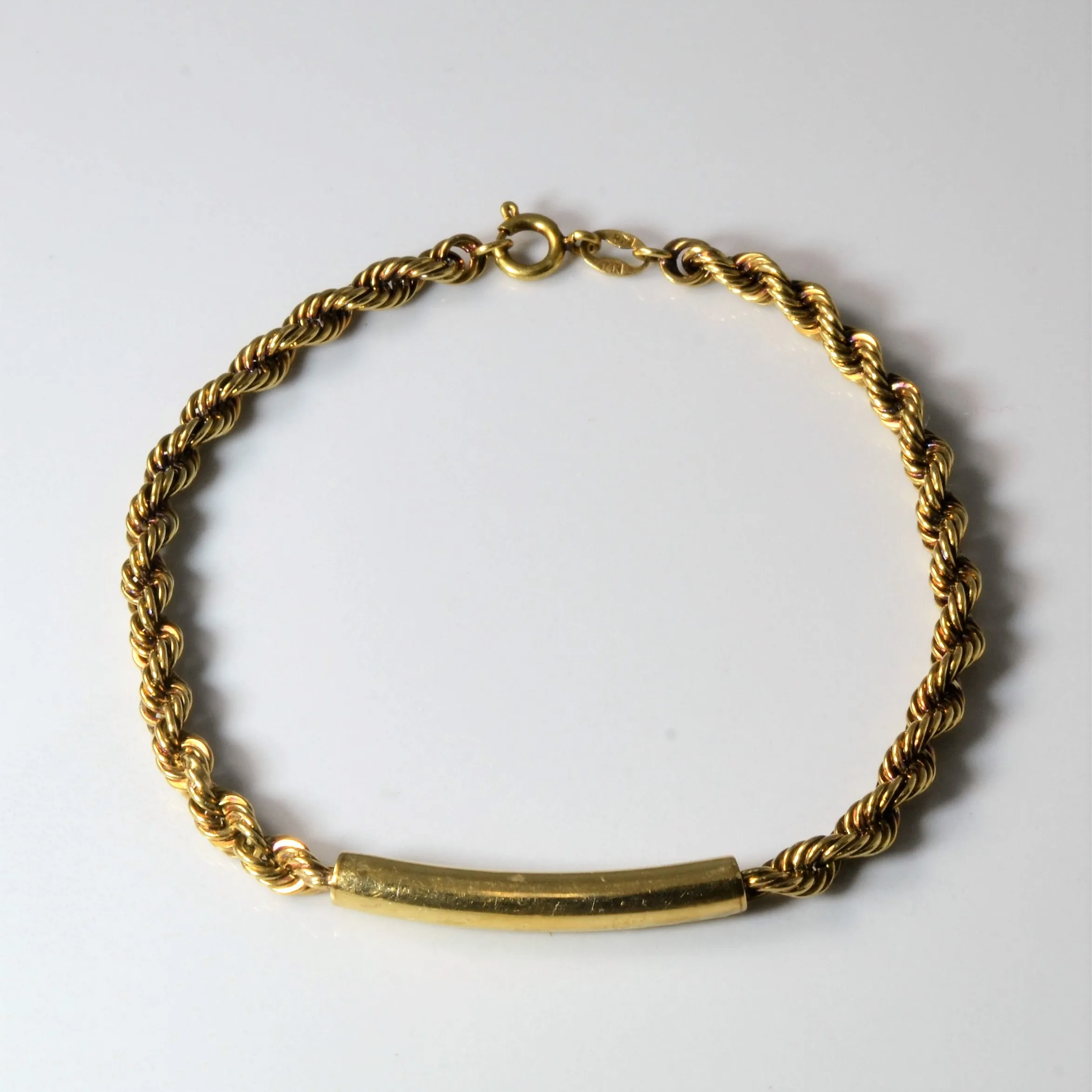 Sleek Detail Lively Spark 14k Yellow Gold Solid Bar Rope Chain Bracelet | 7.5" |