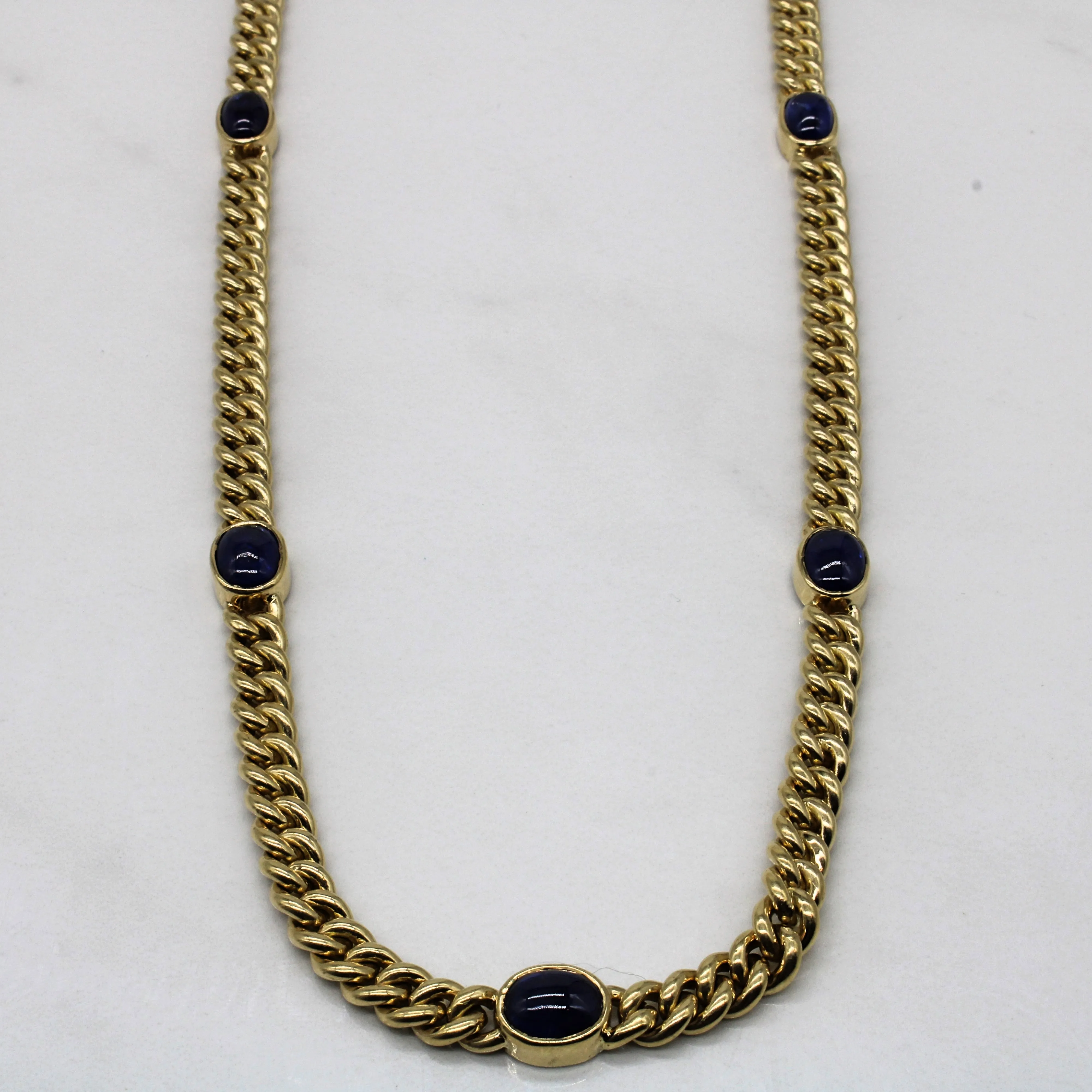 Chic Gem Sapphire Cabochon Cuban Link Necklace | 7.70ctw | 17" |