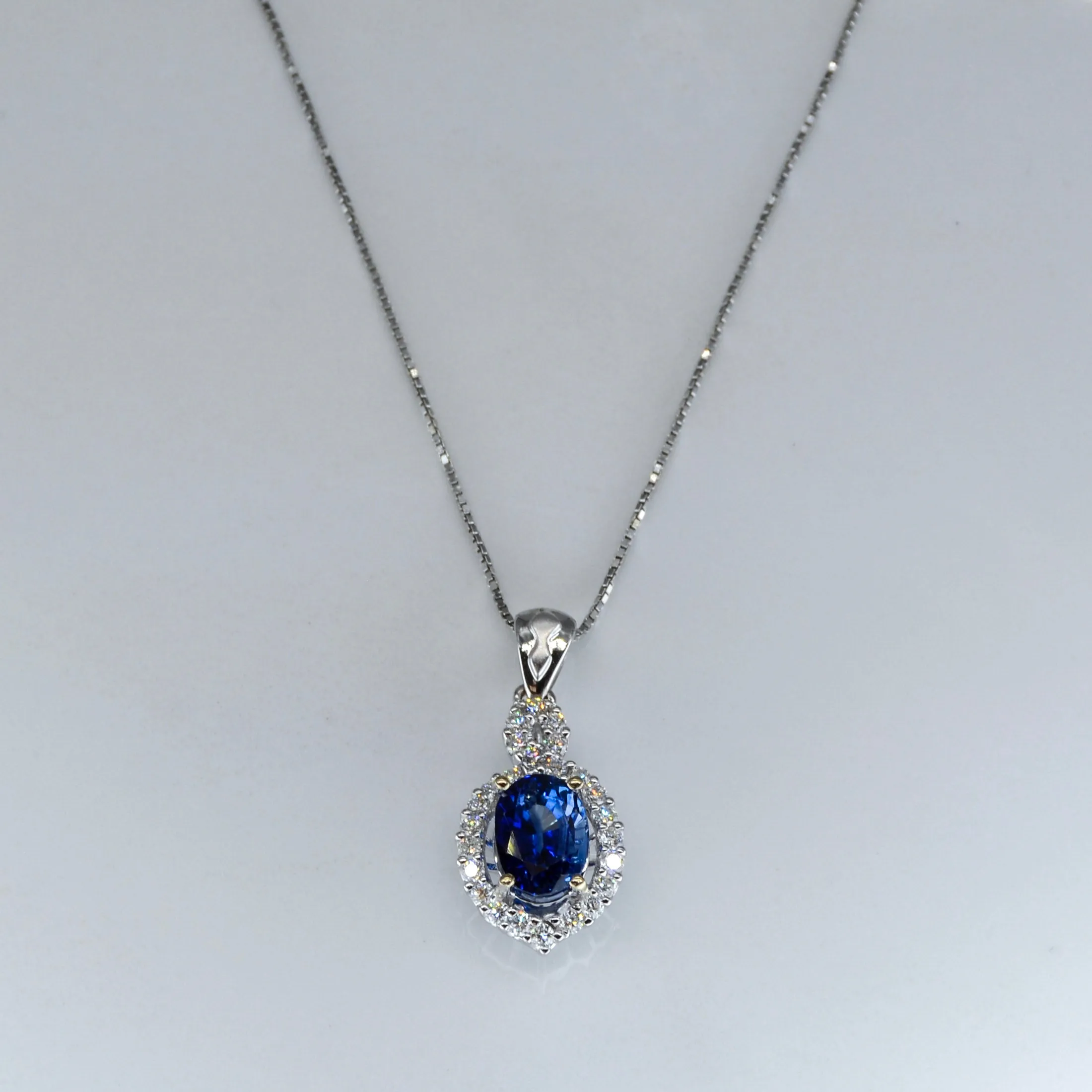 Playful Spark Sapphire & Diamond Halo Necklace | 1.45ct, 0.26ctw | 18" |