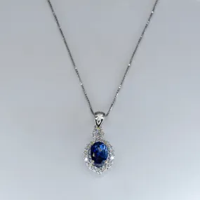 Playful Spark Sapphire & Diamond Halo Necklace | 1.45ct, 0.26ctw | 18" |