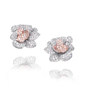 Sterling Silver Two Tone MicroPave Flower Stud Earrings Elegant Decor