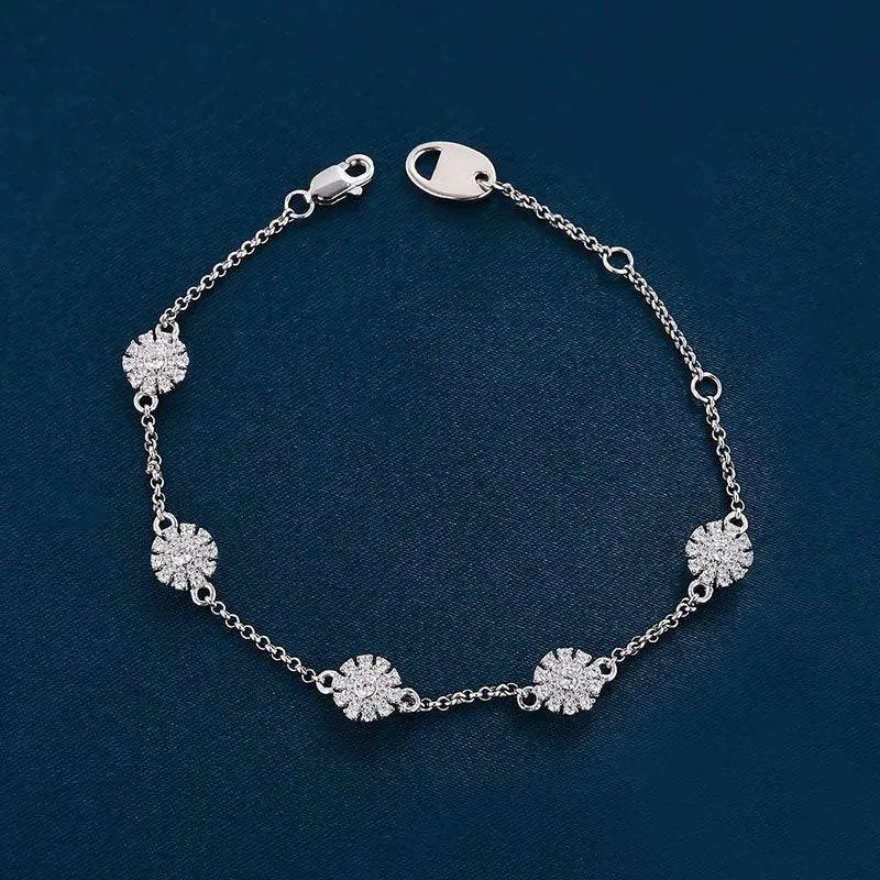 Classic Shine Modern Minimal Louily Elegant Flower Design Bracelet For Women In Sterling Silver