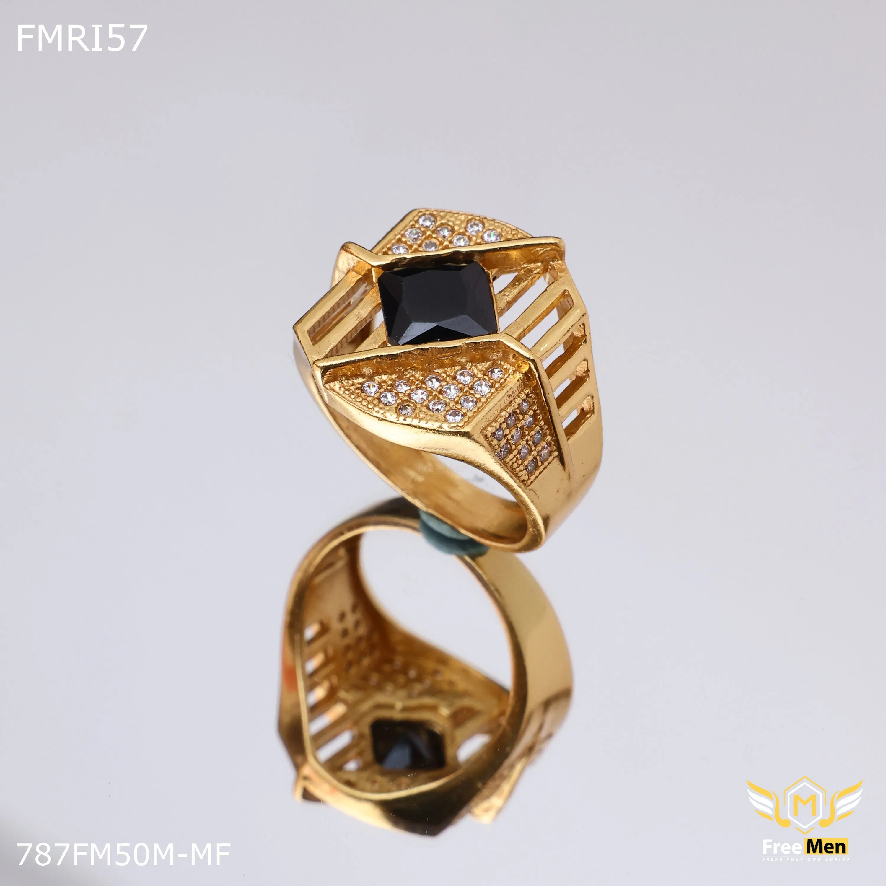 Comfortable Wear Handmade Quality Freemen Back stone AD Net Golden Ring - FMRI57