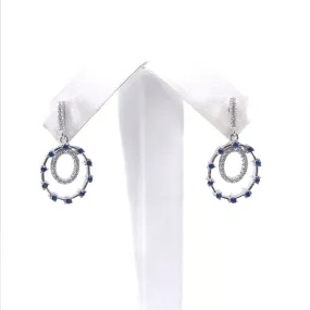 Rhodium Plated Sterling Silver Blue CZ Oval Earrings Luxurious Essential Luxurious Aesthetic