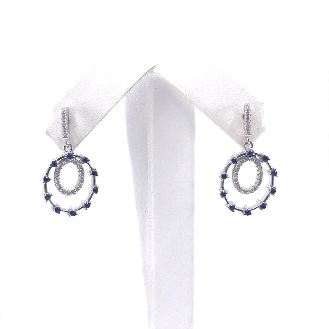 Rhodium Plated Sterling Silver Blue CZ Oval Earrings Luxurious Essential Luxurious Aesthetic