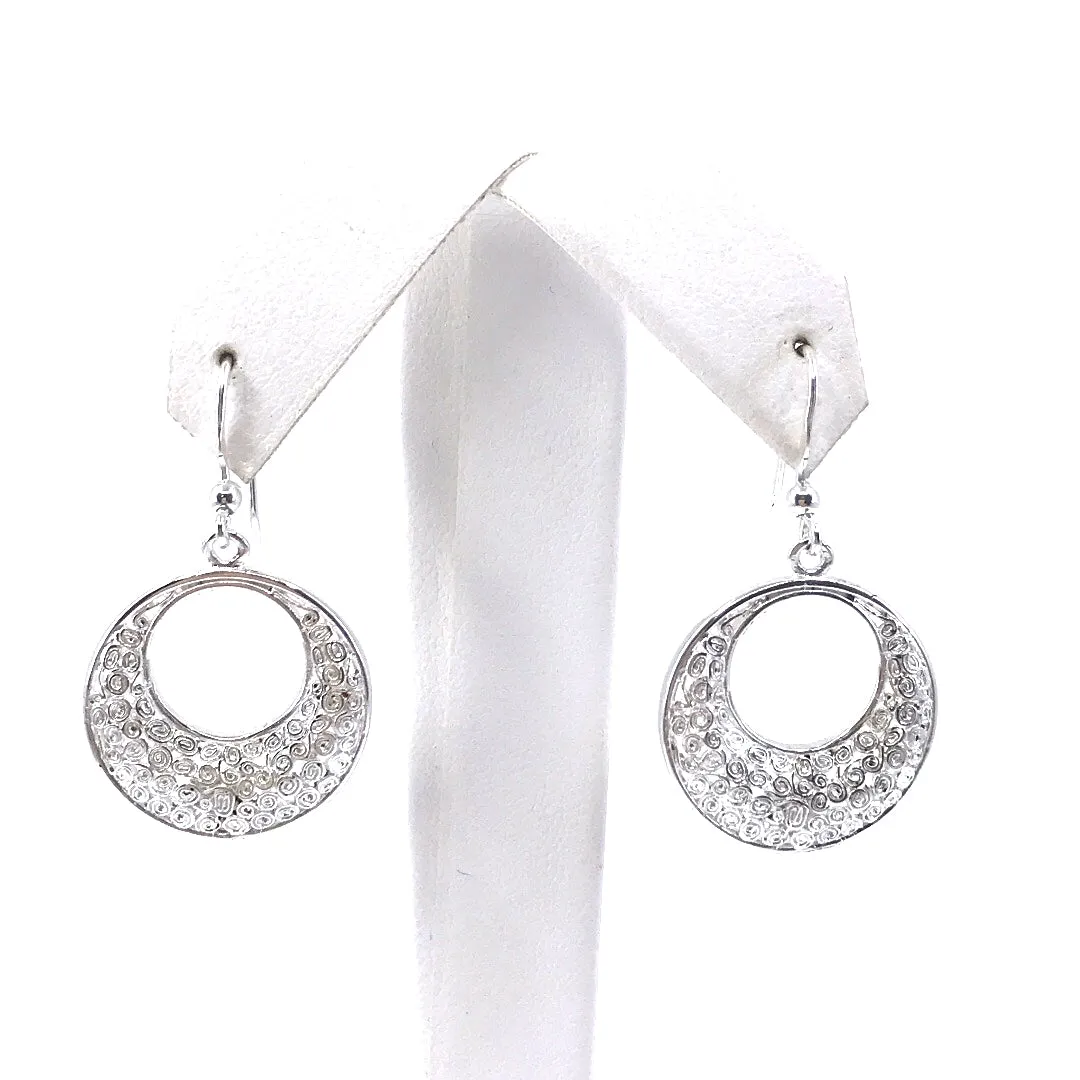 Rhodium Plated Sterling Silver Circle Earrings on Leverbacks Daytime Adornment