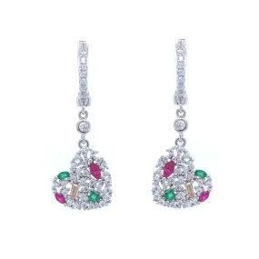 Rhodium Plated Sterling Silver Colorful CZ Heart Earrings Office Decoration