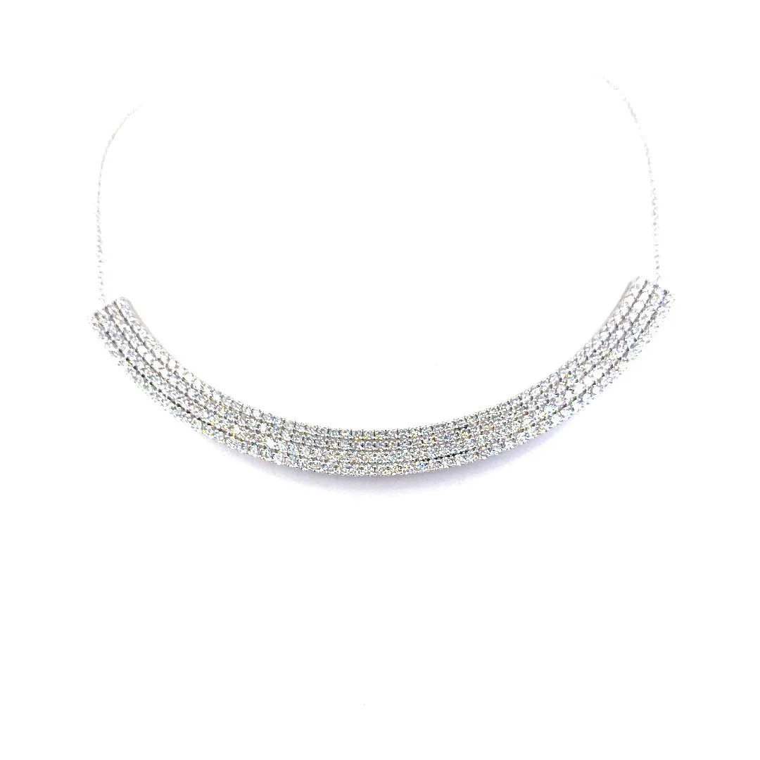 Rhodium Plated Sterling Silver CZ Micropave Collar Necklace Effortless Chic