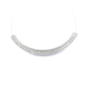 Rhodium Plated Sterling Silver CZ Micropave Collar Necklace Effortless Chic