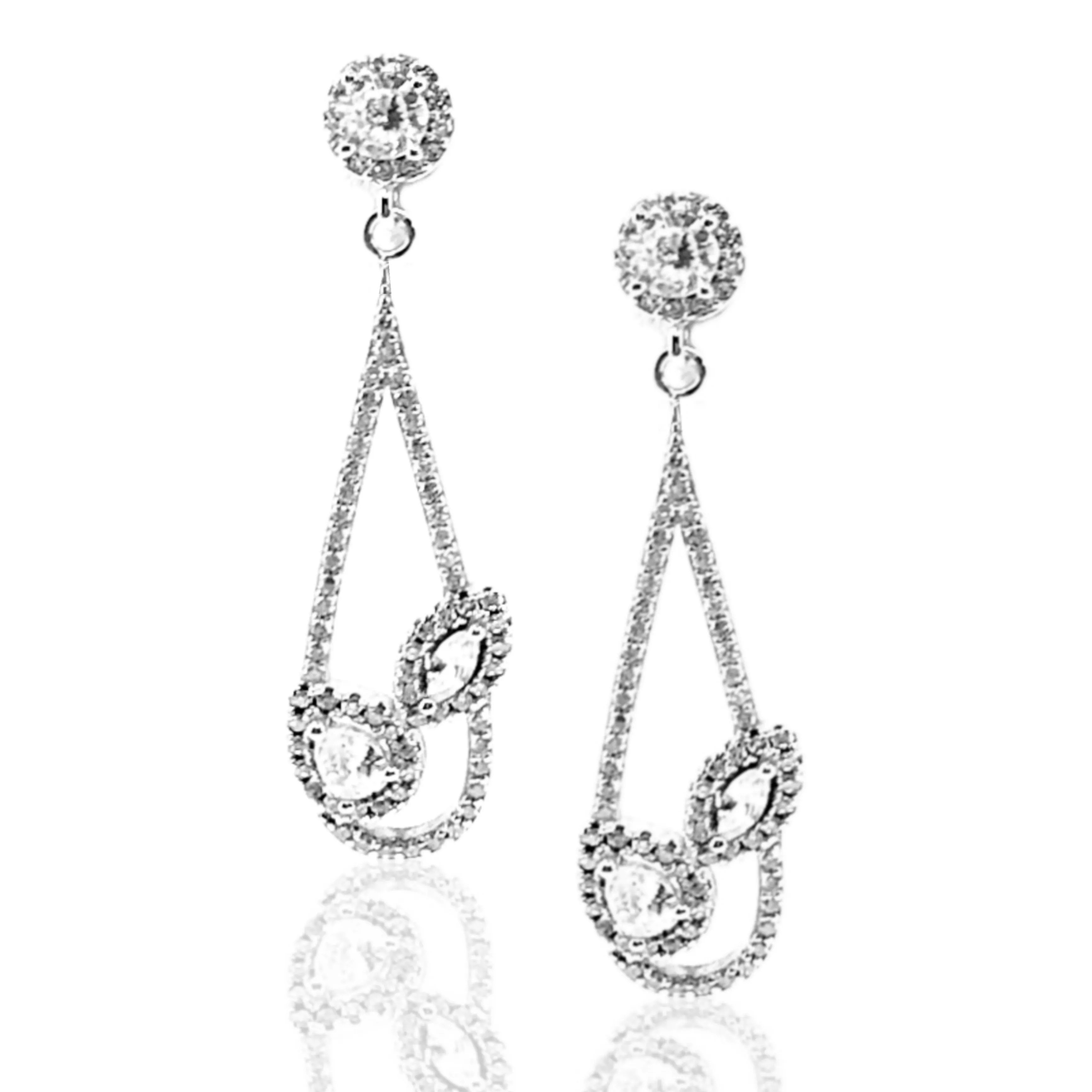 Decorative Choice Rhodium Plated Sterling Silver CZ Teardrop Earrings
