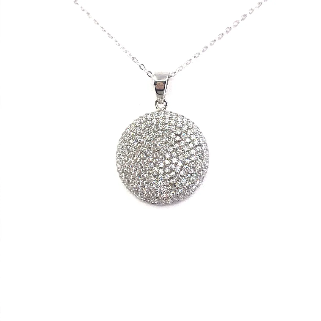 Spring Style Chic Gift Rhodium Plated Sterling Silver Micropave Circle Pendant Necklace