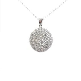 Spring Style Chic Gift Rhodium Plated Sterling Silver Micropave Circle Pendant Necklace