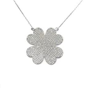 Limited Edition Adornment Rhodium Plated Sterling Silver Micropave CZ Flat Flower Necklace
