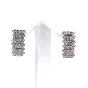 Luxurious Option Rhodium Plated Sterling Silver Micropave Rectangle Earrings