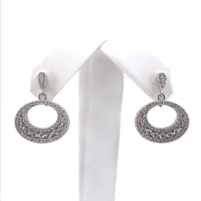 Triangular Jewelry Sparkling Product Rhodium Plated Sterling Silver Oval Micropave CZ Earrings