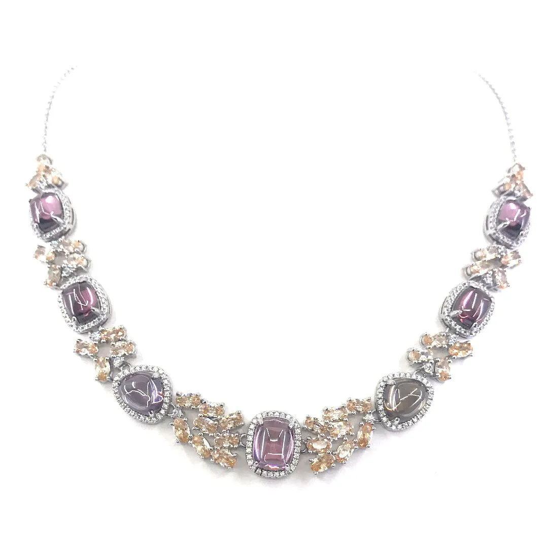 Rhodium Plated Sterling Silver Purple and Champagne CZ Necklace Handmade Item Shared Jewelry