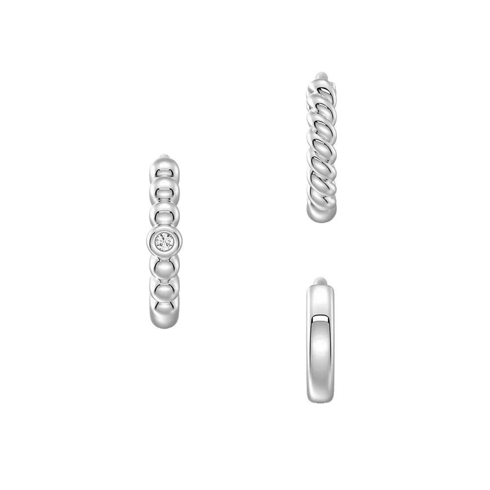 Chic Shine Glow Mode Triple Stack Hoop Earrings Set with Lab Grown Diamond Accent