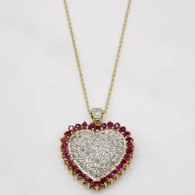 Exquisite Shine Finish Ruby & Diamond Heart Pendant & Necklace | 0.48ctw, 0.32ctw | 18" |