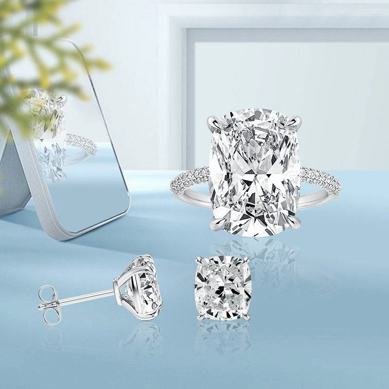 Louily Excellent Crushed Ice Cushion Cut 2PC Jewelry Set Creative Design Brunch Date