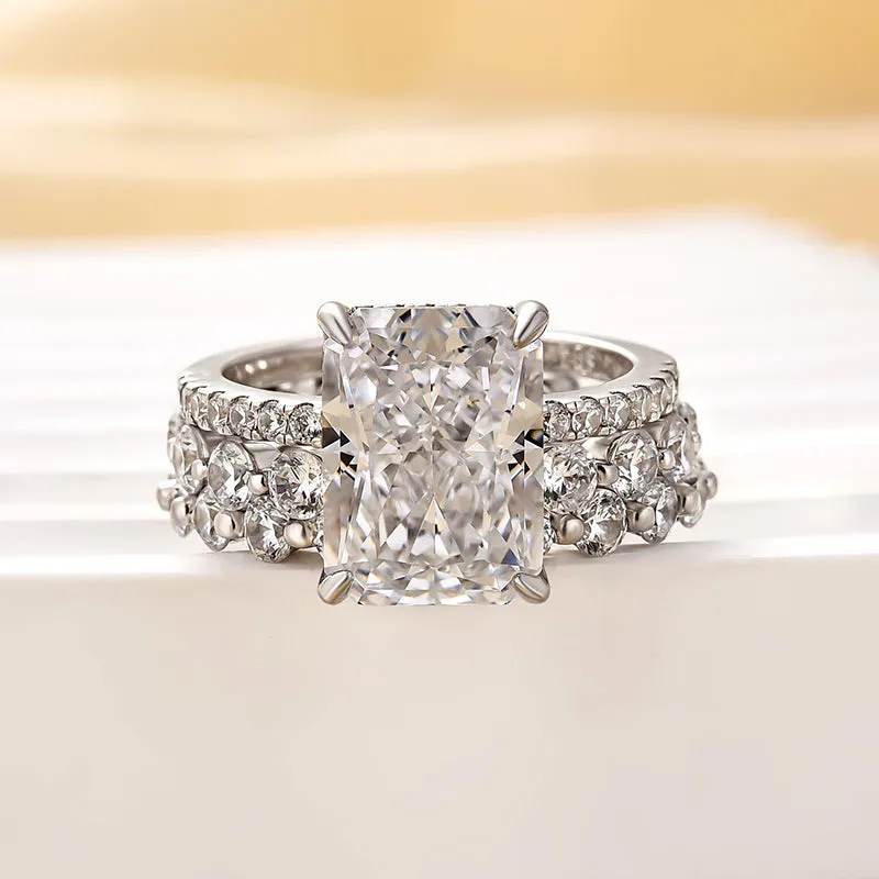 Louily Stunning Radiant Cut 3PC Wedding Ring Set In Sterling Silver Sun-Kissed Look Formal Event