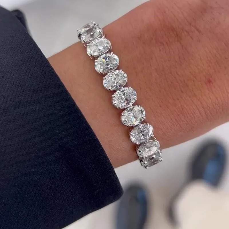 Romantic Luxurious White Oval Cut Bracelet for Women In Sterling Silver Fashionable Jewelry Chic Gifts
