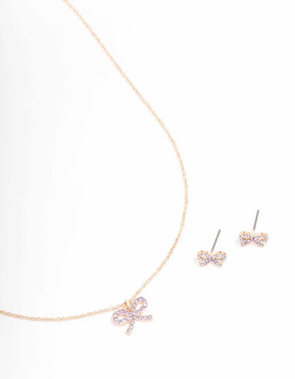 Rose Gold Bow Diamante Jewellery Set Classic Pieces Polished Lines