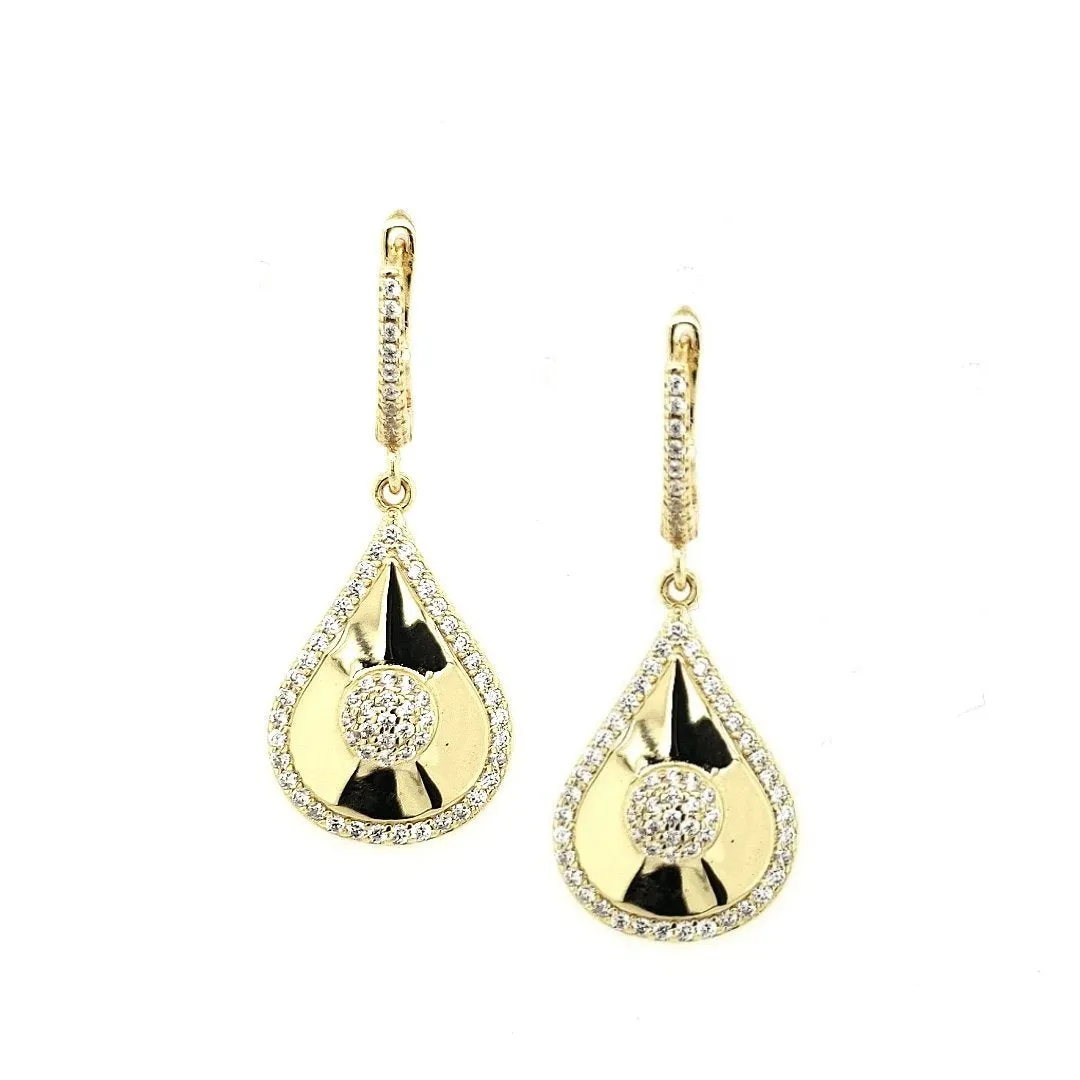Rose Gold / Gold Plated Sterling Silver Teardop With Center CZs Earring Matte Item Refined Adornment