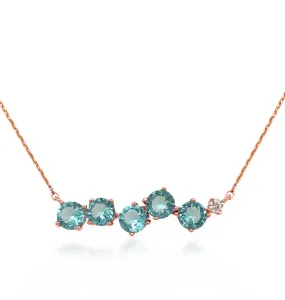 Rose Gold Plated Sterling Silver Bar Necklace with Blue CZs Fine Piece