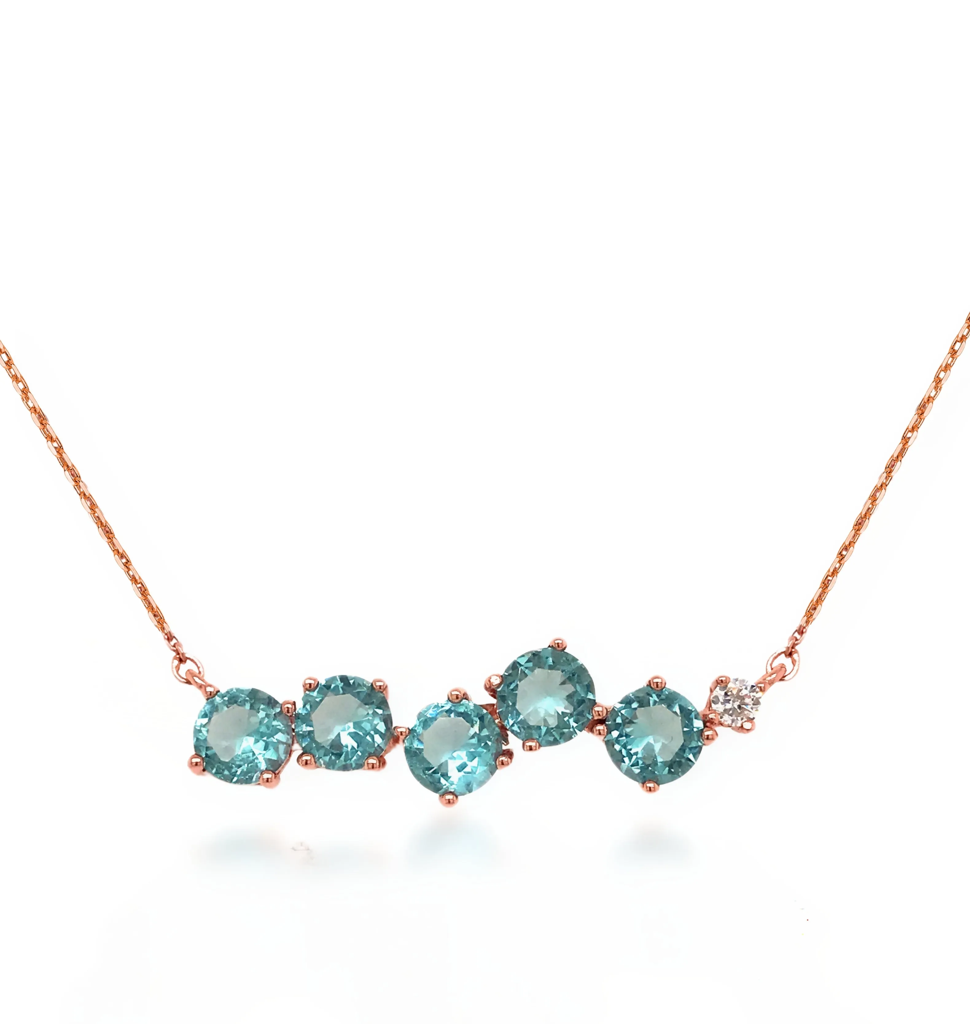 Rose Gold Plated Sterling Silver Bar Necklace with Blue CZs Everyday Essential