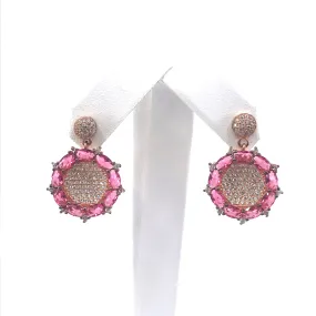 Attractive Detail Gorgeous Trinket Rose Gold Plated Sterling Silver Circle Earrings with Pink CZs