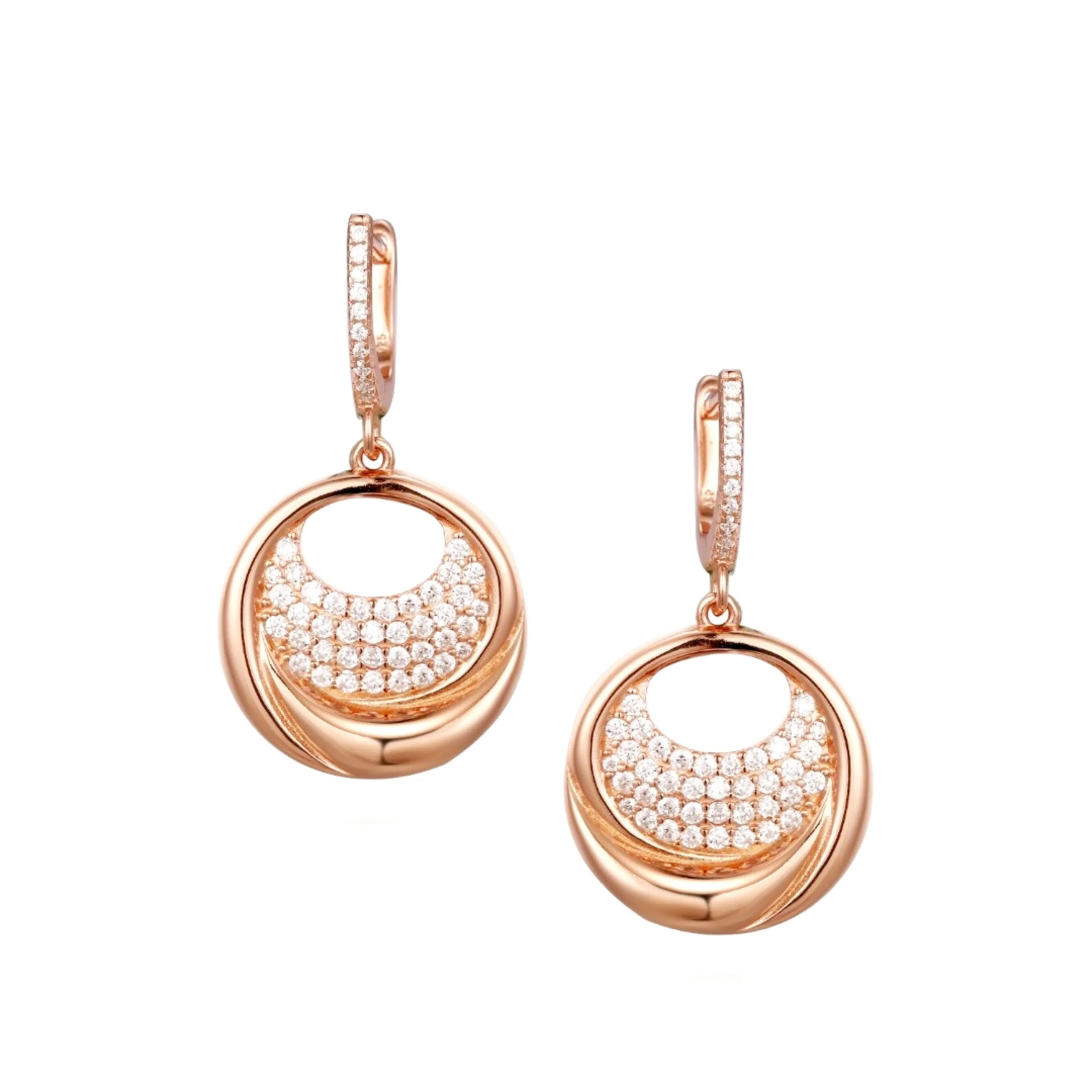 Exquisite Vibe Rose Gold Plated Sterling Silver Circle With CZ Earring