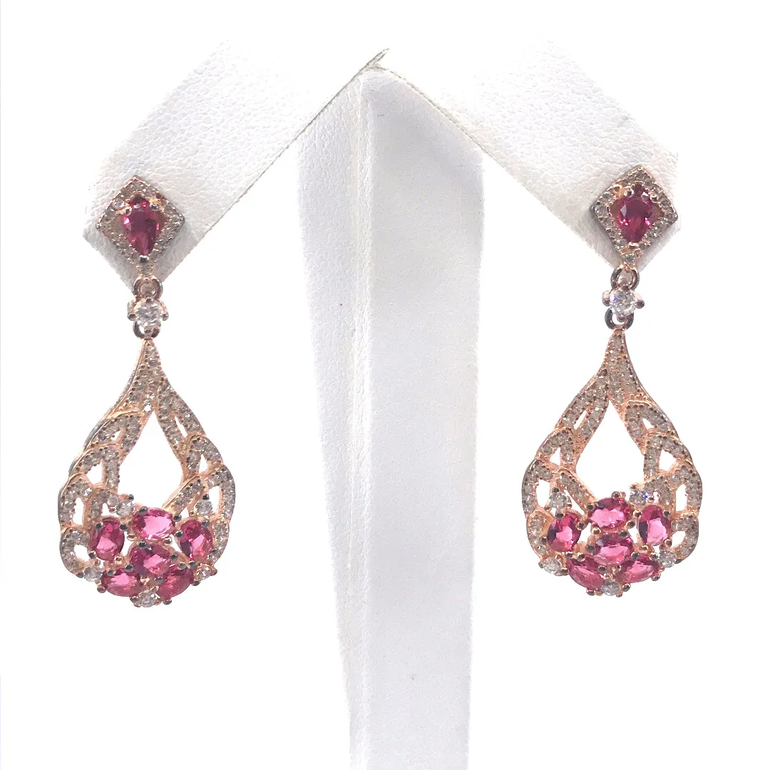 Rose Gold Plated Sterling Silver Micro Pave Teardrop Earrings with Pink CZs Elegant Piece Chic Essential