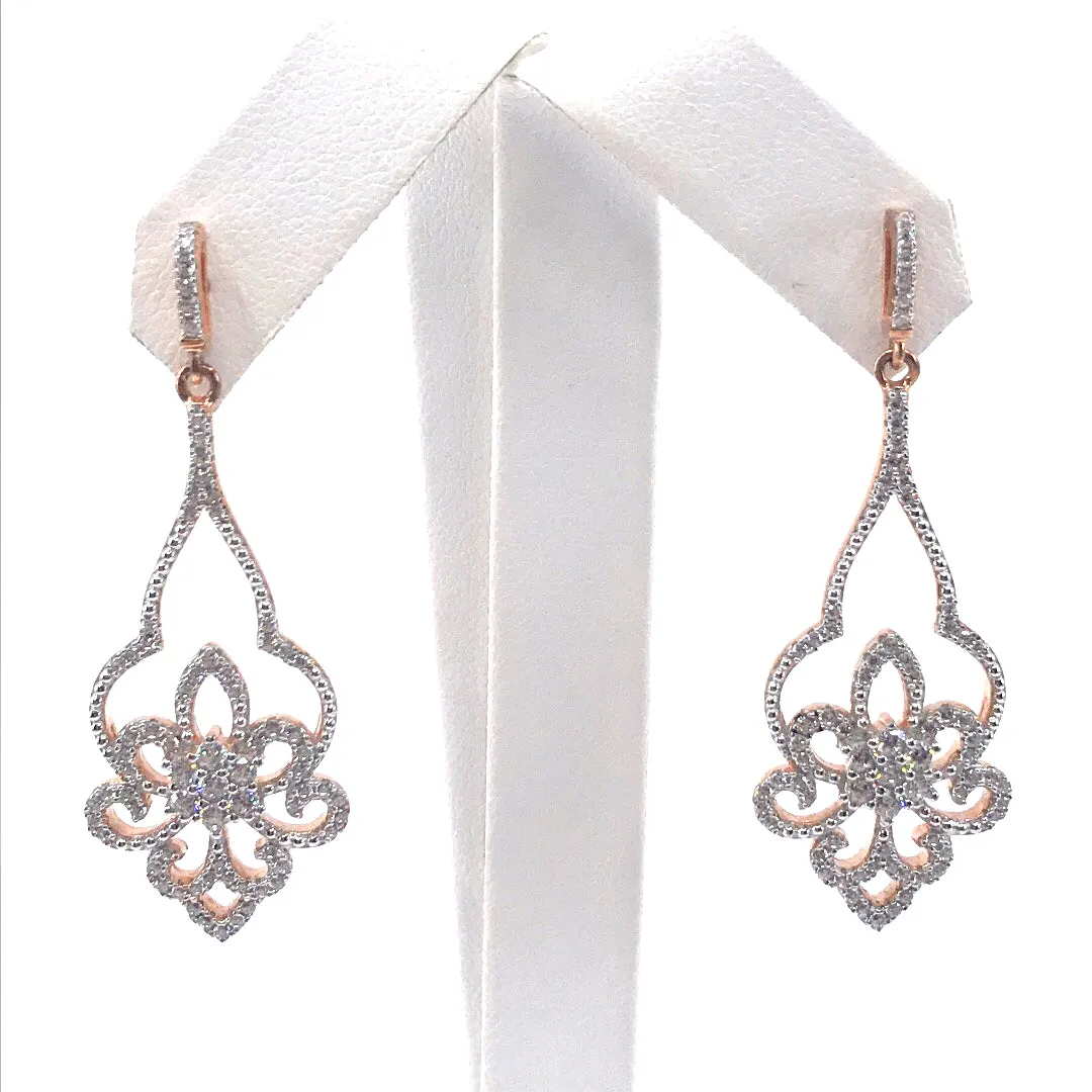 Rose Gold Plated Sterling Silver Micropave CZ Design Earrings Trendy Embellishment Vintage Finish