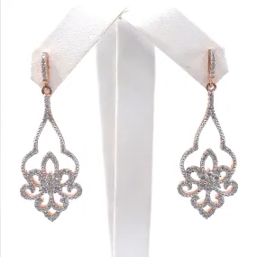 Rose Gold Plated Sterling Silver Micropave CZ Design Earrings Trendy Embellishment Vintage Finish