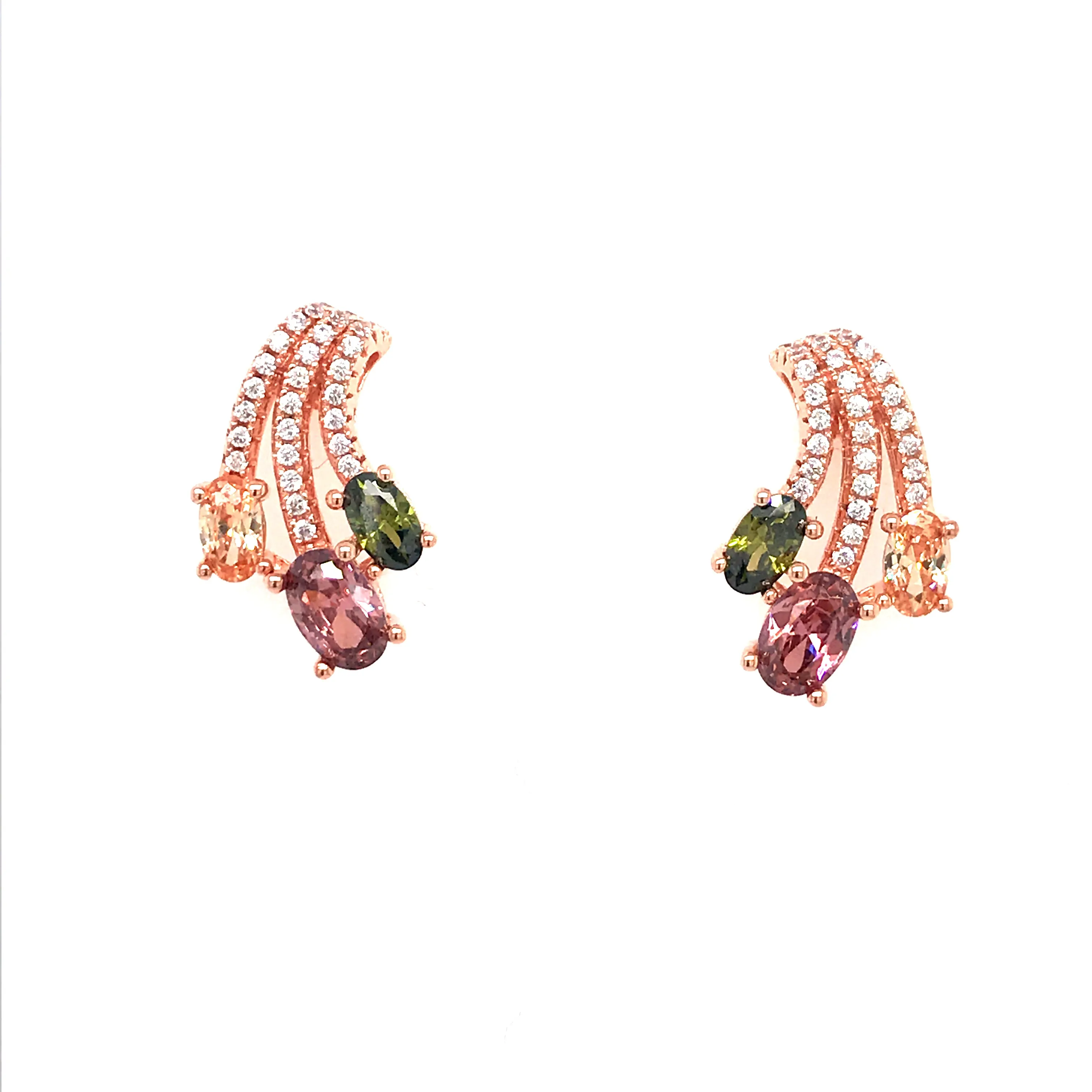 Winter Piece Rose Gold Plated Sterling Silver Multicolored Stud Earrings