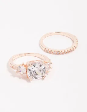 Unique Treasures Rose Gold Triple Stone Ring Set