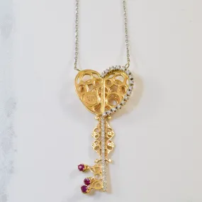 Premium Jewelry Soft Tone ROSSONERO' Diamond & Ruby Key Necklace | 0.18ctw, 0.12ctw |
