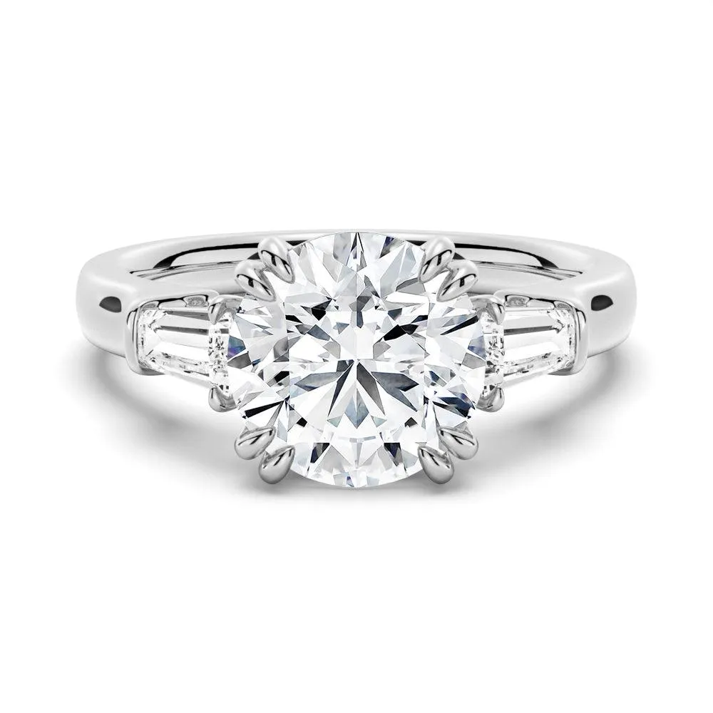 Superior Product Round Cut Moissanite Engagement Ring with Tapered Baguette Side Stones