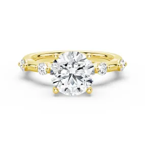 Personal Embellishment Chic Craft Round Cut Moissanite Ring with Diamond Spaced Band and Hidden Halo