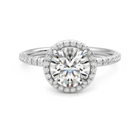 Corporate Gift Round Halo Moissanite Engagement Ring with Hidden Anniversary Stone Accent