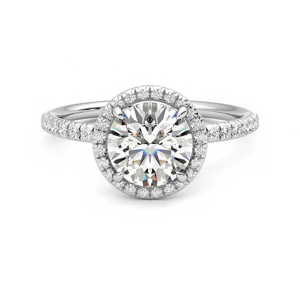 Sleek Detail Sophisticated Edge Round Halo Moissanite Engagement Ring with Hidden Anniversary Stone Accent
