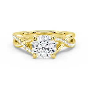 Subtle tone Round Moissanite Twisted Band Engagement Ring with Hidden Accents