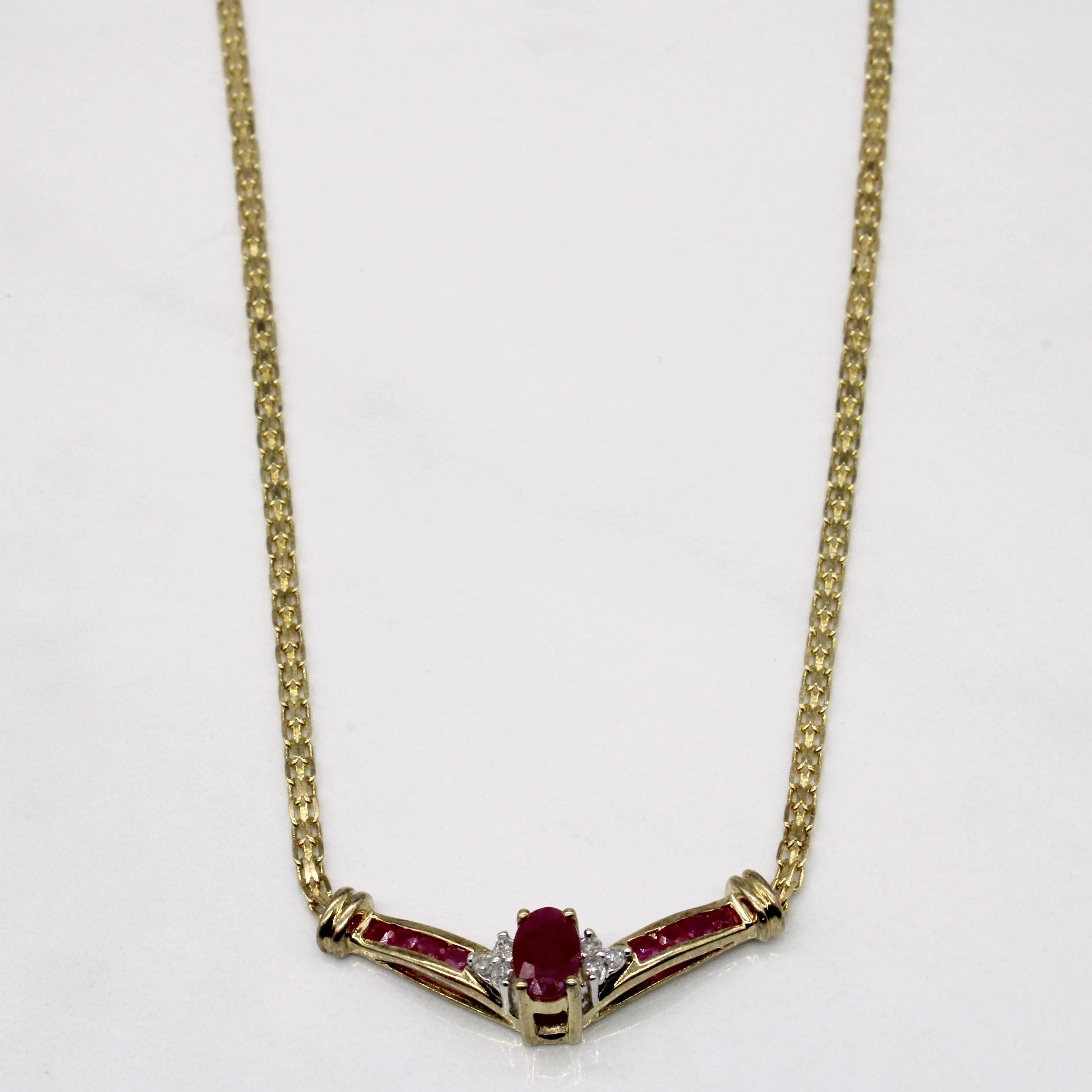 Ruby & Diamond Pendant Necklace | 0.75ctw, 0.05ctw | 16" | Soft Mood Sparkling Pieces