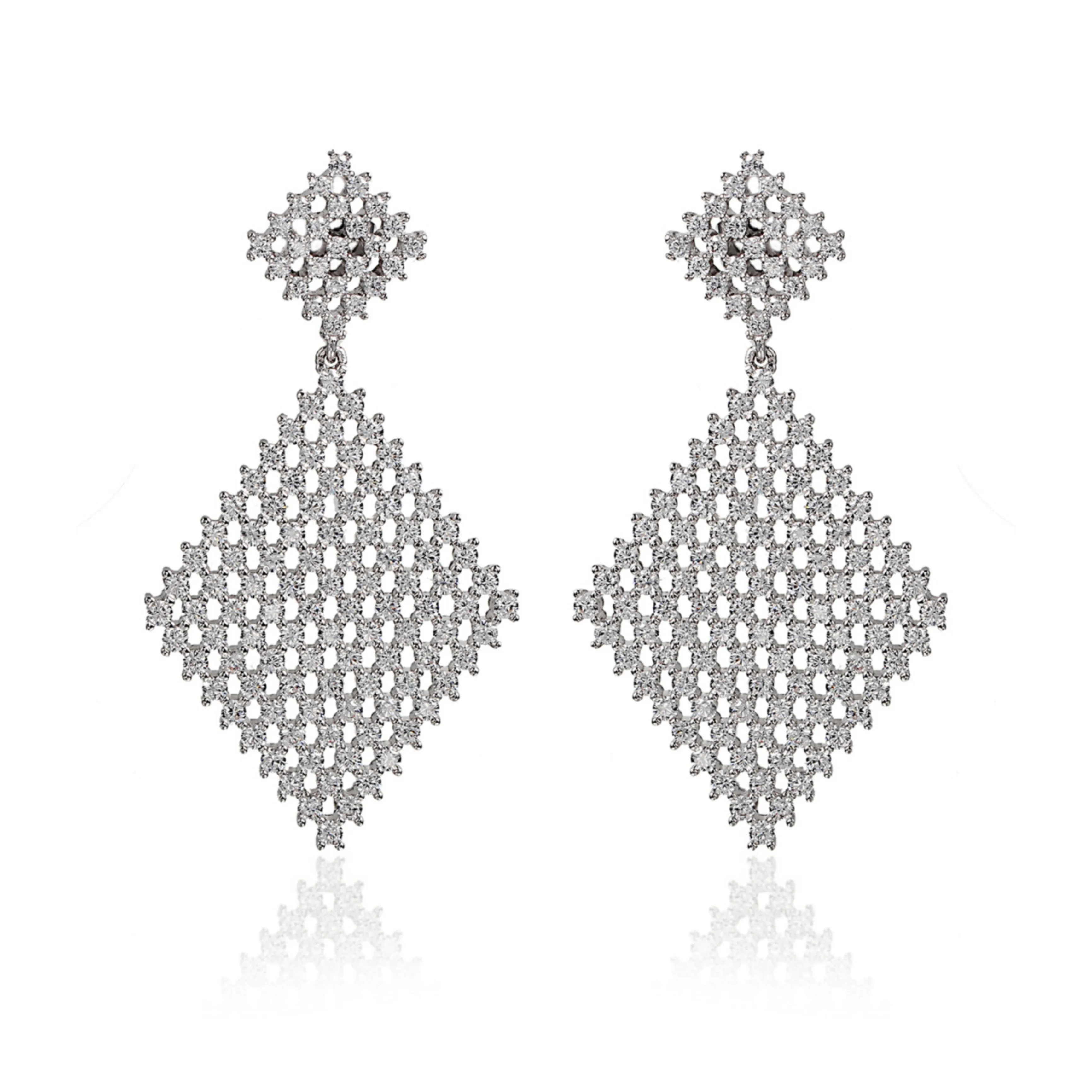 Business Ornament Sterling Silver Double Diamond Shape Earring