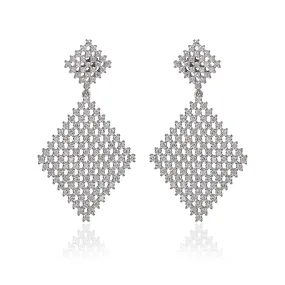 Business Ornament Sterling Silver Double Diamond Shape Earring