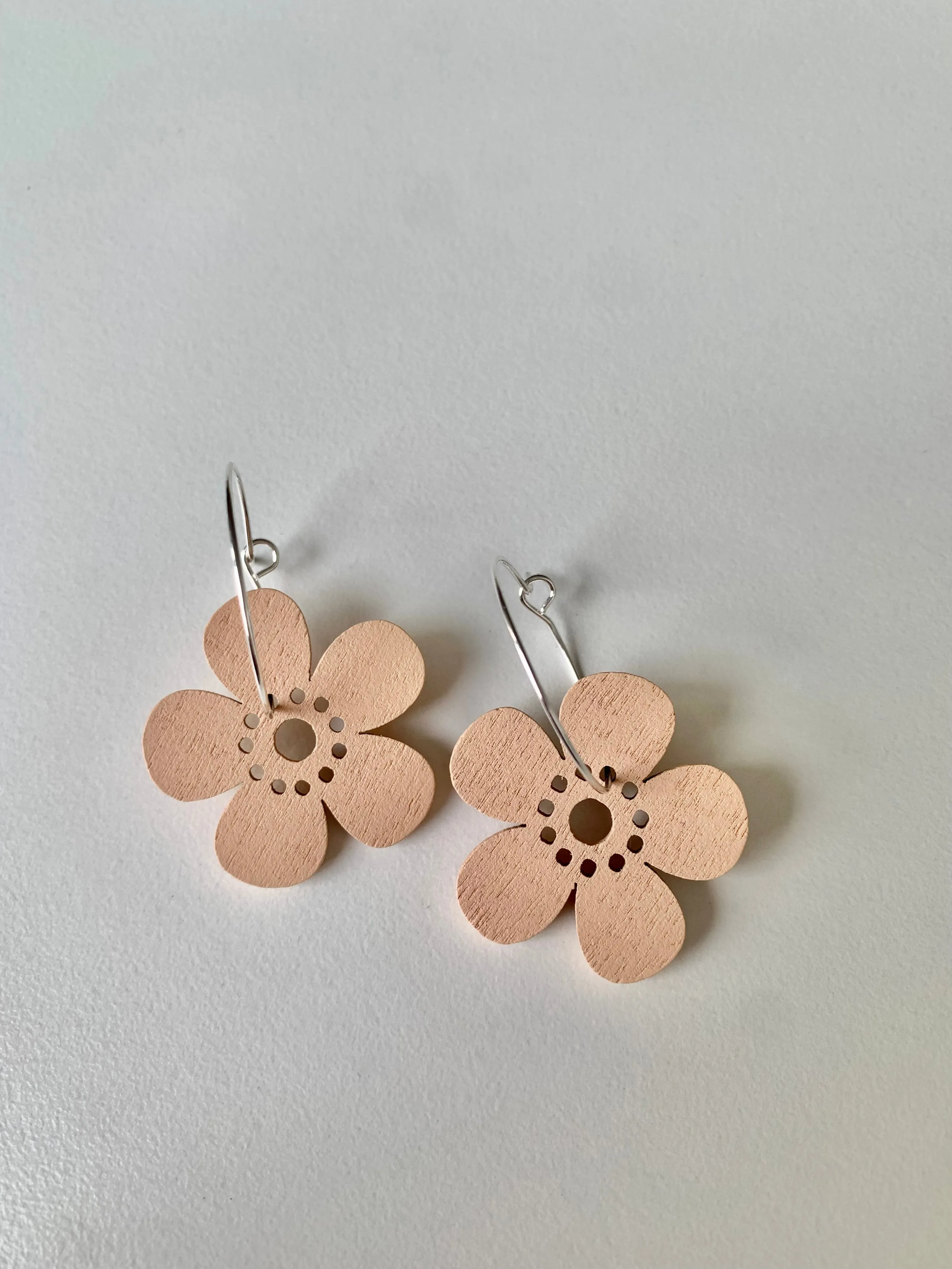 Wooden Flower Hoop Earrings Unique Embellishment